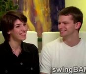 Brunette and her man get interviewed by a XXX reality show of swinger couples