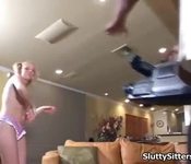 Blonde babysitter gets hot and horny