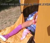 18yo teenager Loly jerking off in a tent